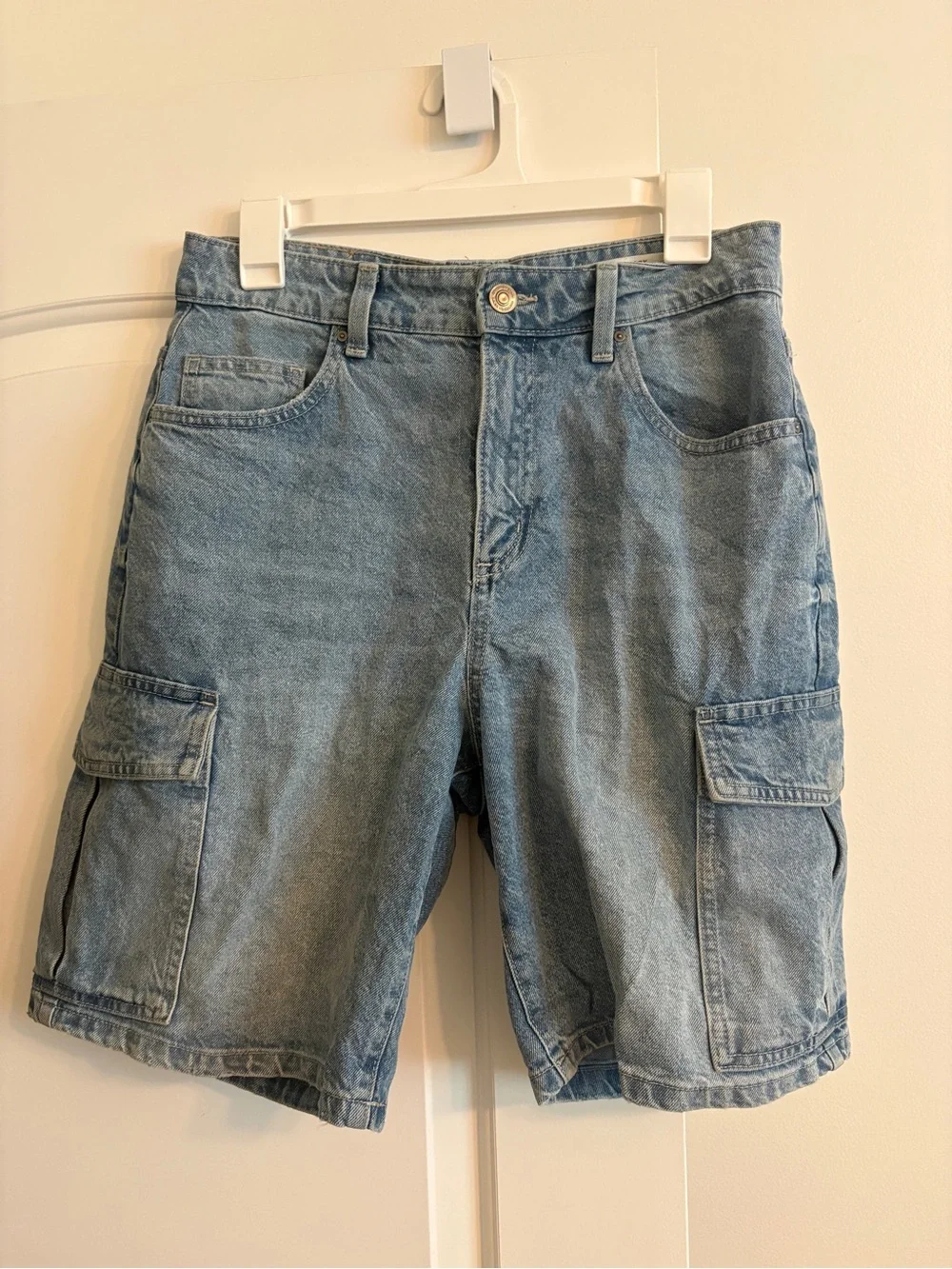 Cotton On Light Blue Baggy Denim Cargo Denim Shorts